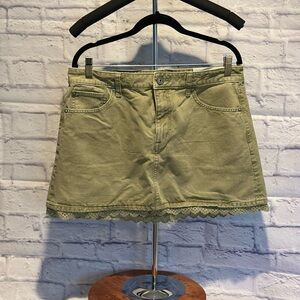 Green Denim Skirt with Lace Trim